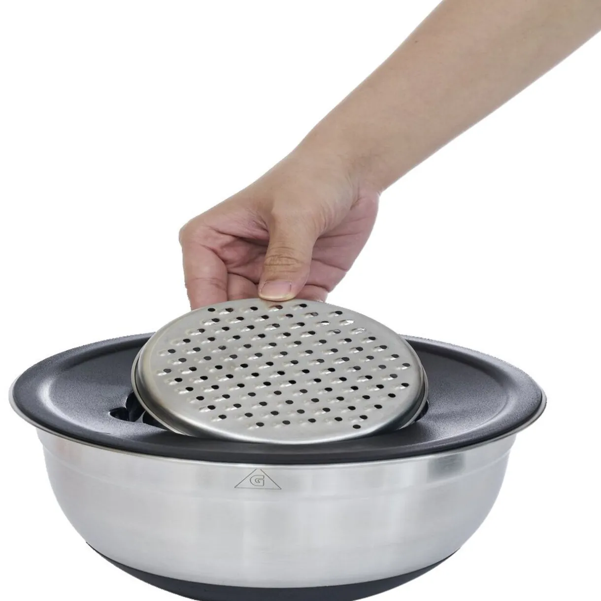 Gifi Bol à mixer inox avec base silicone et 3 râpes Ø22xH11,2cm New