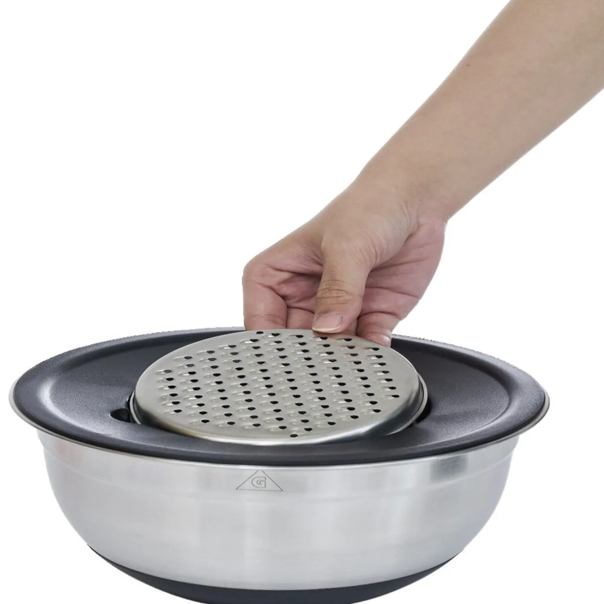 Gifi Bol à mixer inox avec base silicone et 3 râpes Ø22xH11,2cm New