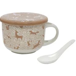 Gifi Bol à soupe avec couvercle et cuillère en porcelaine