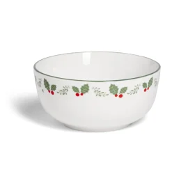 Gifi Bol en porcelaine blanc bord vert avec motif feuillage houx Ø13xH6,5cm Best