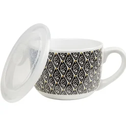 Gifi Bol jumbo blanc à motif ethnique jaune et noir couvercle transparent