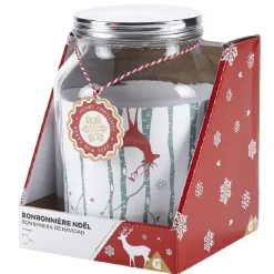 Gifi Bonbonnière Noël rennes verre cordelette rouge et blanc 3 L