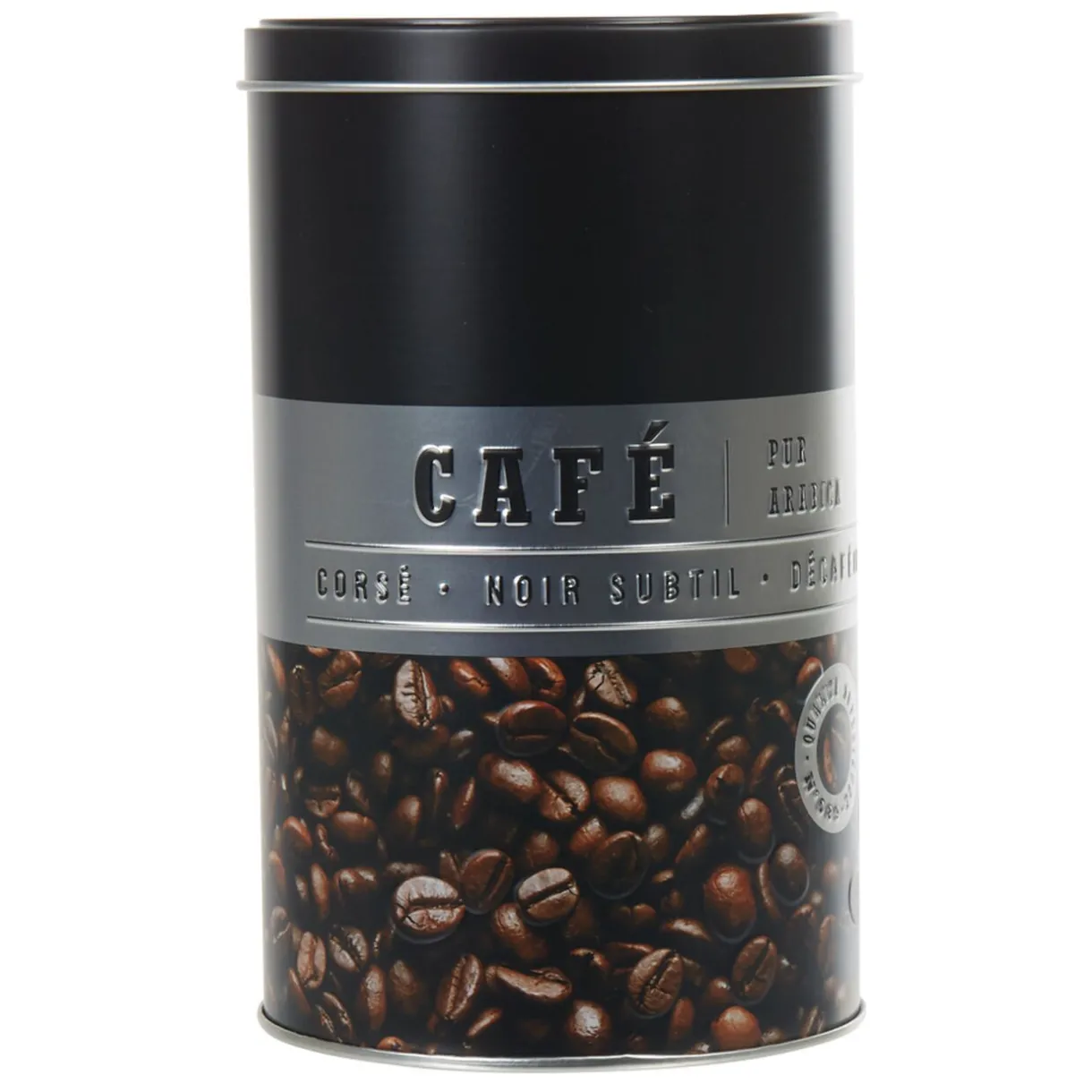 Gifi Boîte à café ronde en métal décorée noir Hot