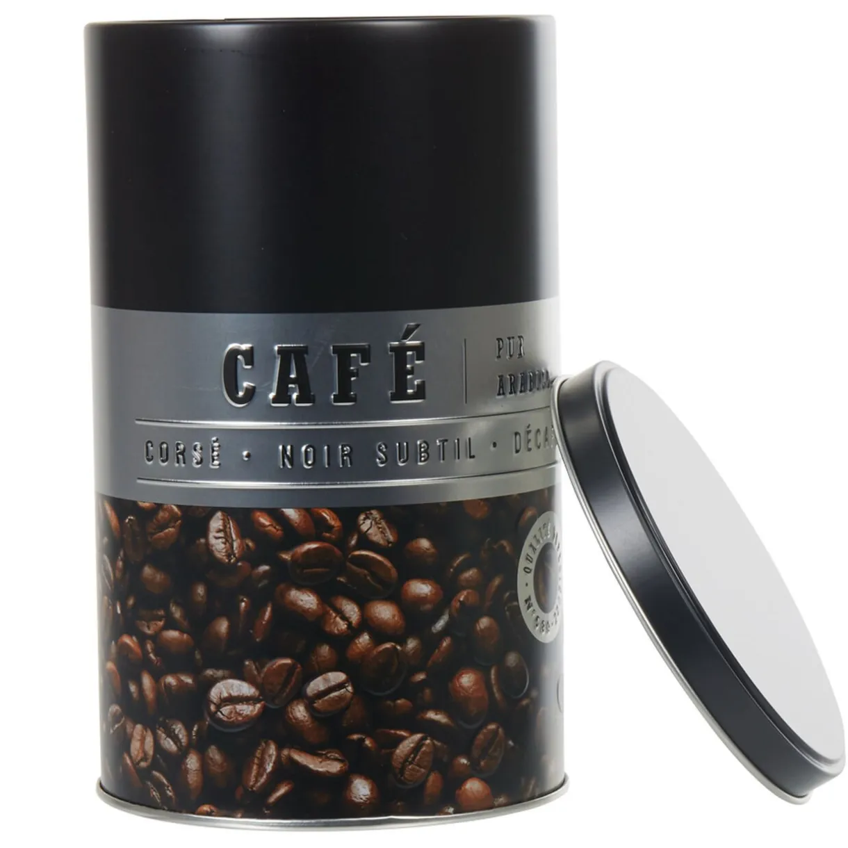 Gifi Boîte à café ronde en métal décorée noir Hot