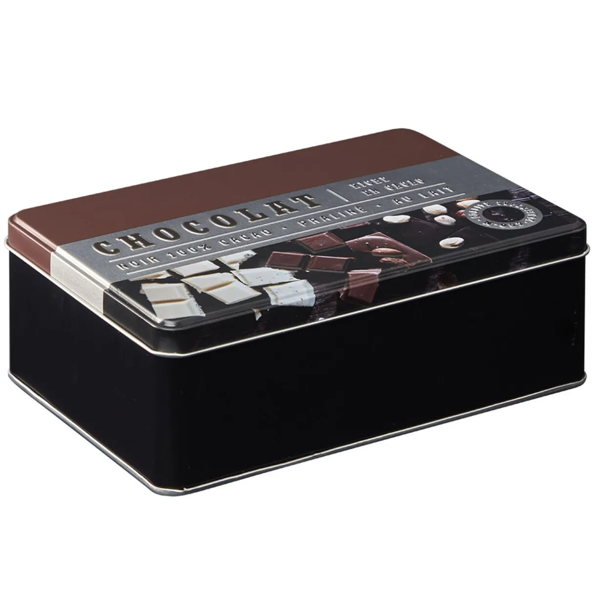 Gifi Boîte à chocolat rectangulaire en métal décorée marron Discount