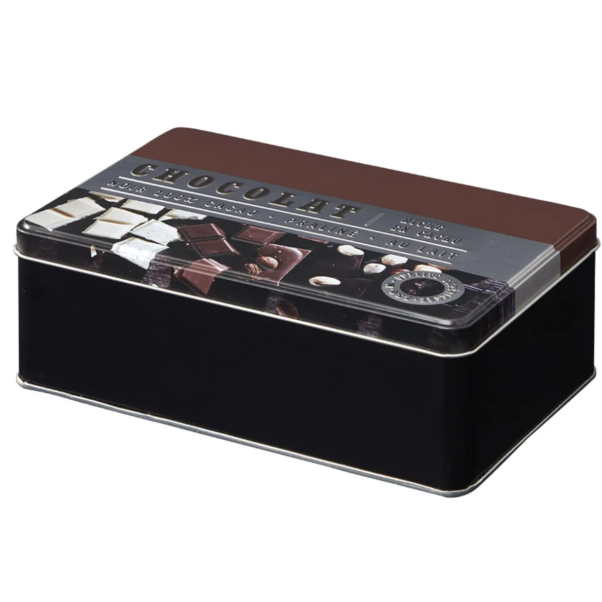 Gifi Boîte à chocolat rectangulaire en métal décorée marron Discount