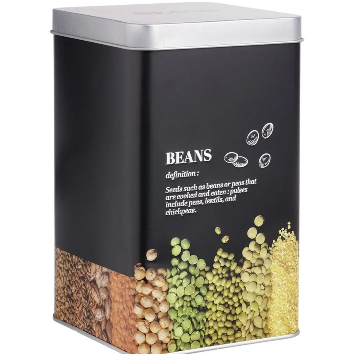 Gifi Boîte à légumes secs en métal noir design beans - 10,7x10,7xH.17,5cm Hot
