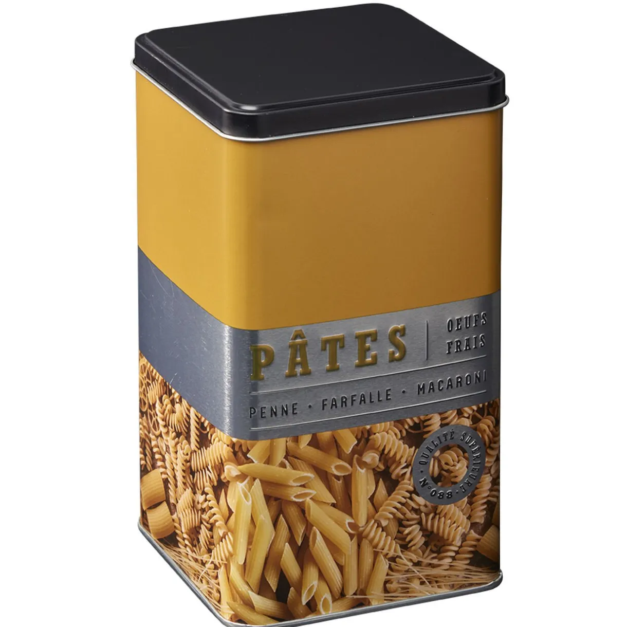 Gifi Boîte à pâtes carrée en métal décorée jaune moutarde Clearance