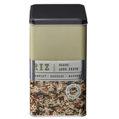 Gifi Boîte à riz carrée en métal décorée beige New