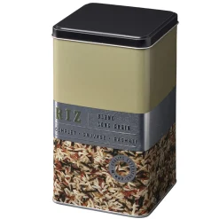 Gifi Boîte à riz carrée en métal décorée beige New