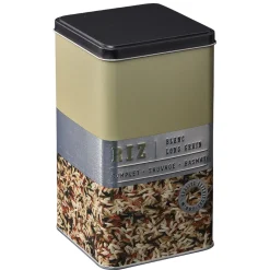 Gifi Boîte à riz carrée en métal décorée beige New