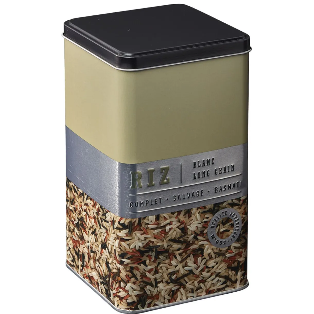 Gifi Boîte à riz carrée en métal décorée beige New
