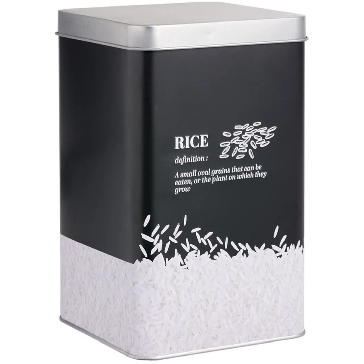 Gifi Boîte à riz en métal noir et gris design rice - 10,7x10,7xH.17,5cm Online