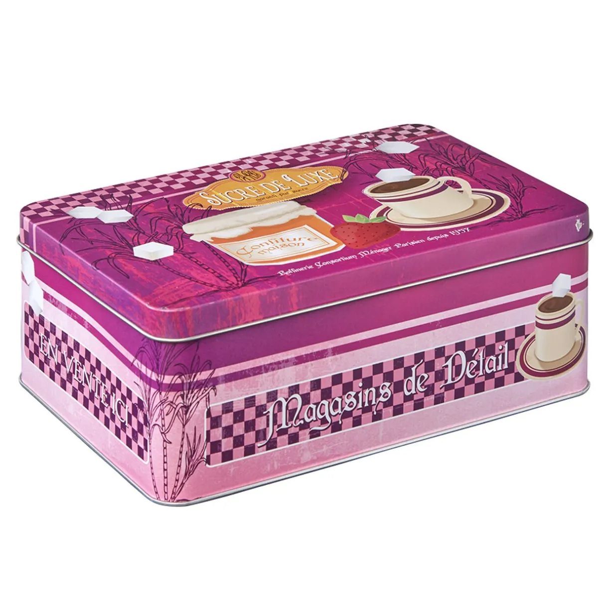 Gifi Boîte à sucre en métal design vintage luxe rose fuchsia New