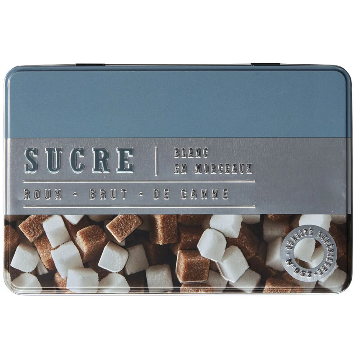 Gifi Boîte à sucre rectangulaire en métal décorée bleu gris New