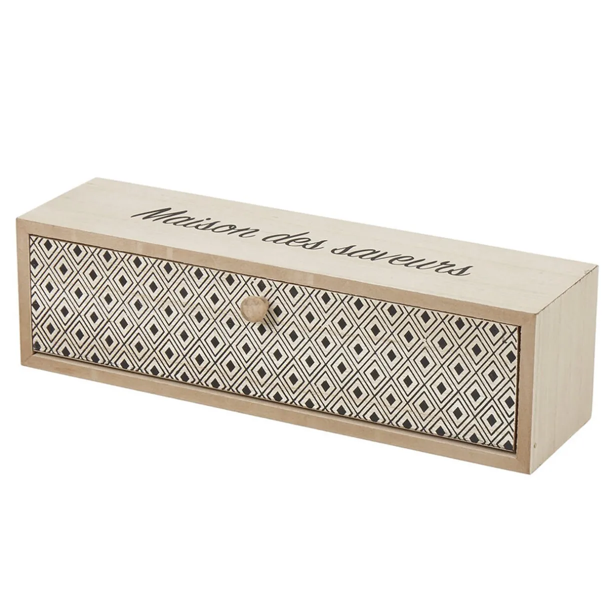 Gifi Boîte à thé bois design géométrique naturel et noir Hot