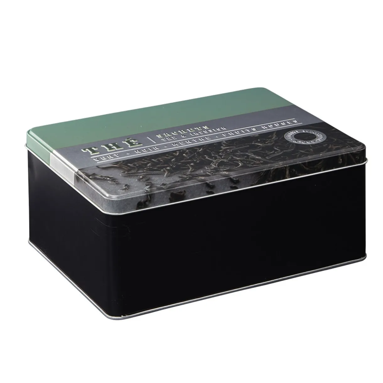 Gifi Boîte à thé rectangulaire en métal décorée verte Online