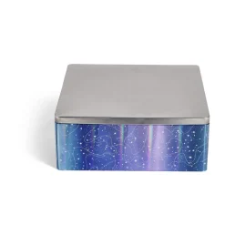 Gifi Boîte alimentaire carré en fer décor bleu et argenté 26x26xH10cm Clearance