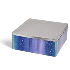 Gifi Boîte alimentaire carré en fer décor bleu et argenté 26x26xH10cm Clearance