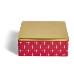 Gifi Boîte alimentaire carrée motif Noël métal rouge et dorée 26x26xH10cm Hot