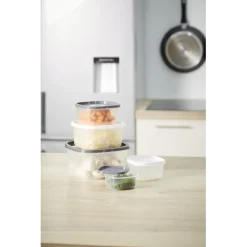 Gifi Boîte alimentaire transparente couvercle gris et blanc x5 Discount