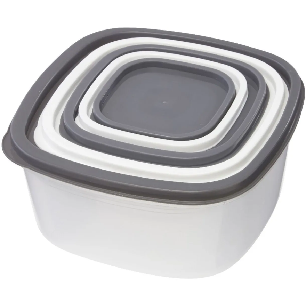 Gifi Boîte alimentaire transparente couvercle gris et blanc x5 Discount