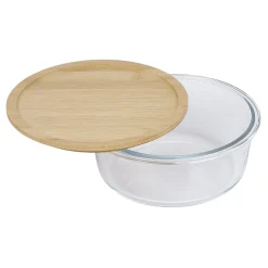 Gifi Boîte de conservation ronde en verre avec couvercle en bambou 850 ml Clearance