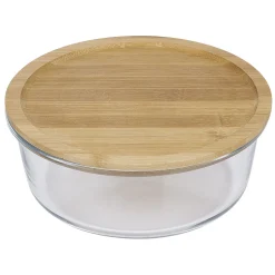 Gifi Boîte de conservation ronde en verre avec couvercle en bambou 1,2L Online