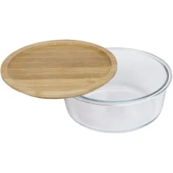 Gifi Boîte de conservation ronde en verre avec couvercle en bambou 1,2L Online