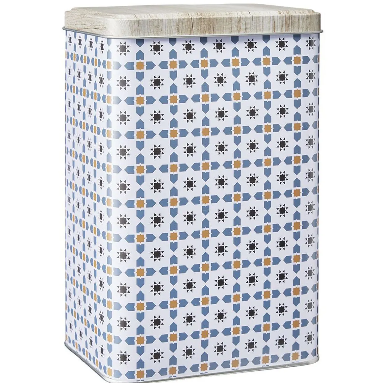 Gifi Boîte en métal décor carreau de ciment avec couvercle effet bois Clearance
