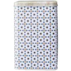Gifi Boîte en métal décor carreau de ciment avec couvercle effet bois Clearance