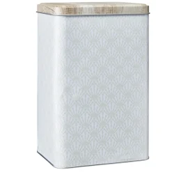 Gifi Boîte en métal imprimé gris avec couvercle effet bois Outlet