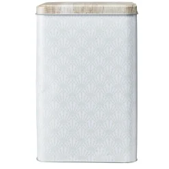 Gifi Boîte en métal imprimé gris avec couvercle effet bois Outlet