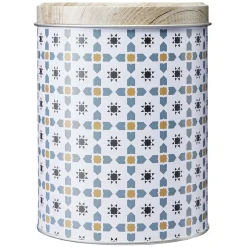 Gifi Boîte ronde en métal décor carreau de ciment avec couvercle effet bois Online
