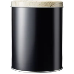 Gifi Boîte ronde en métal noir avec couvercle effet bois Clearance