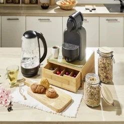 Gifi Boîte tiroir à dosettes en bambou et verre Discount