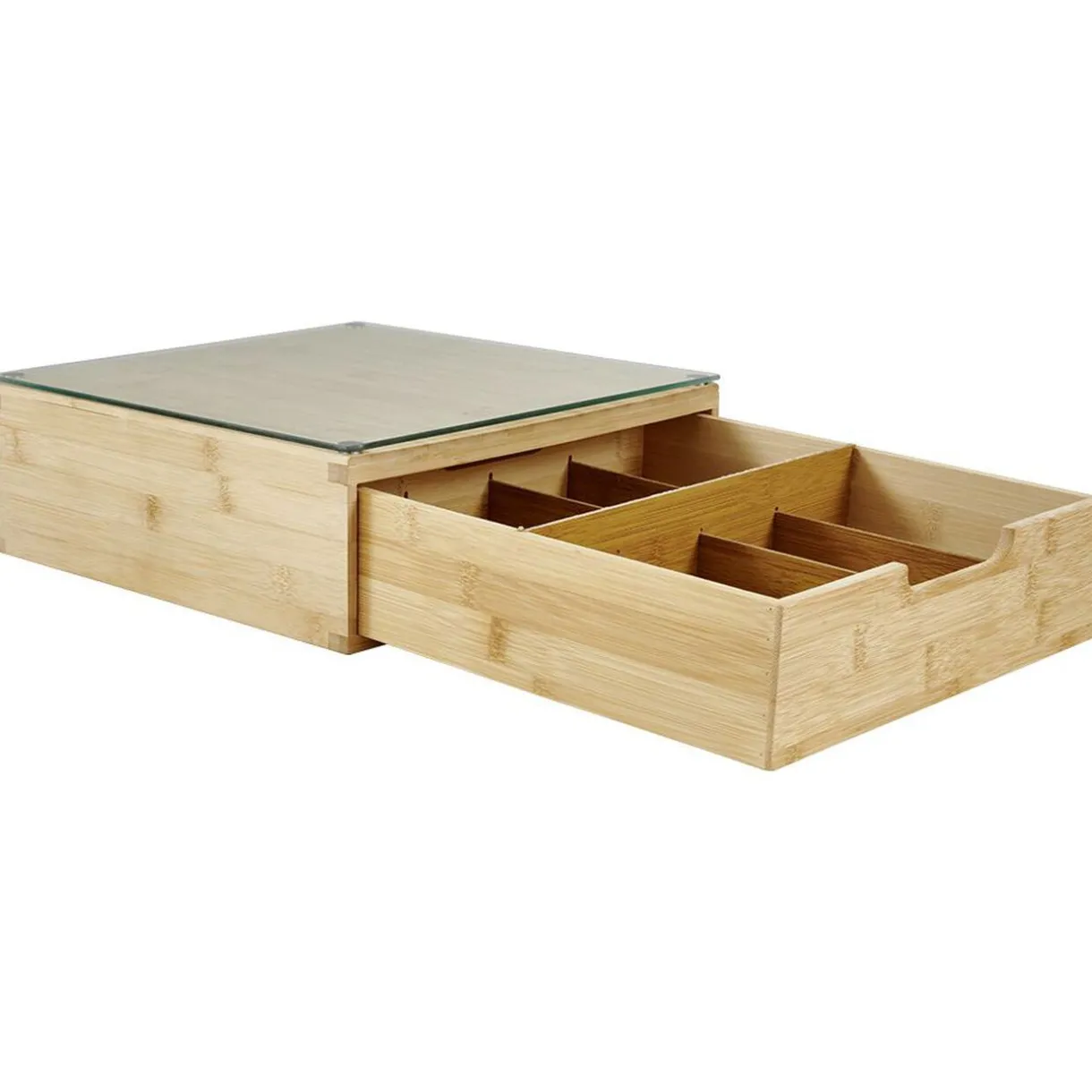 Gifi Boîte tiroir à dosettes en bambou et verre Discount