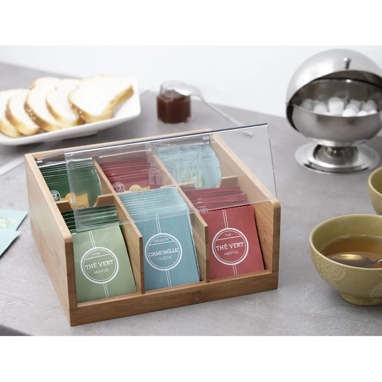 Gifi Boîtes à thé en bambou avec couvercle transparent Discount