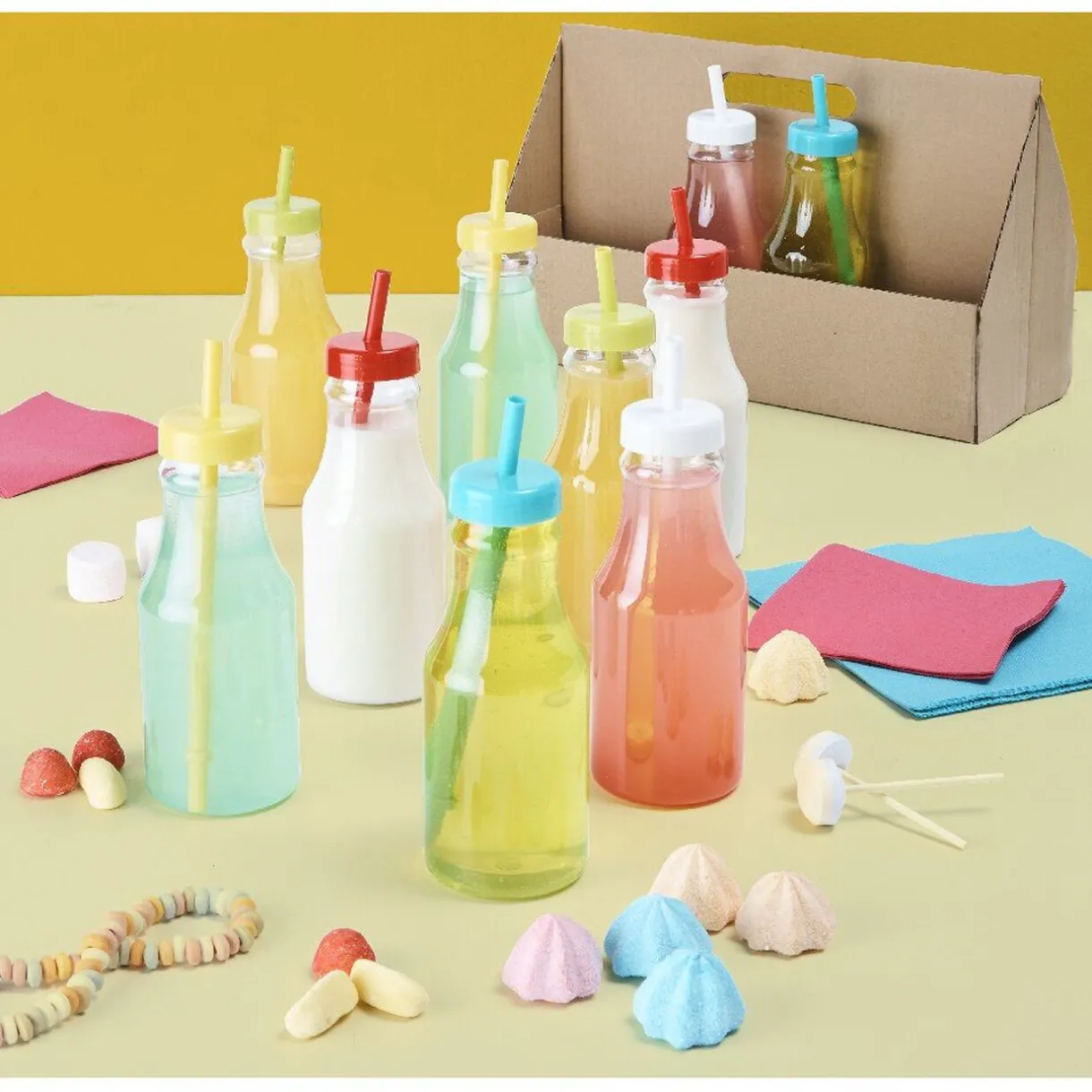 Gifi Bouteille en plastique avec paille colorée x10