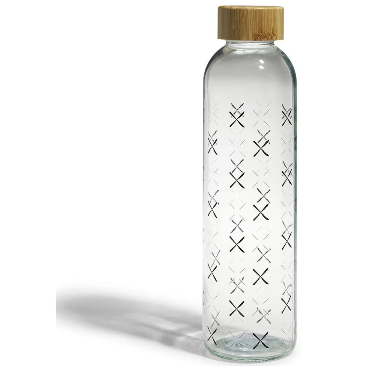 Gifi Bouteille verre transparent à motif noir avec bouchon en bambou 730ml