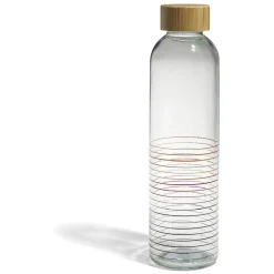 Gifi Bouteille verre transparent rayé multicolore avec bouchon bambou 730ml
