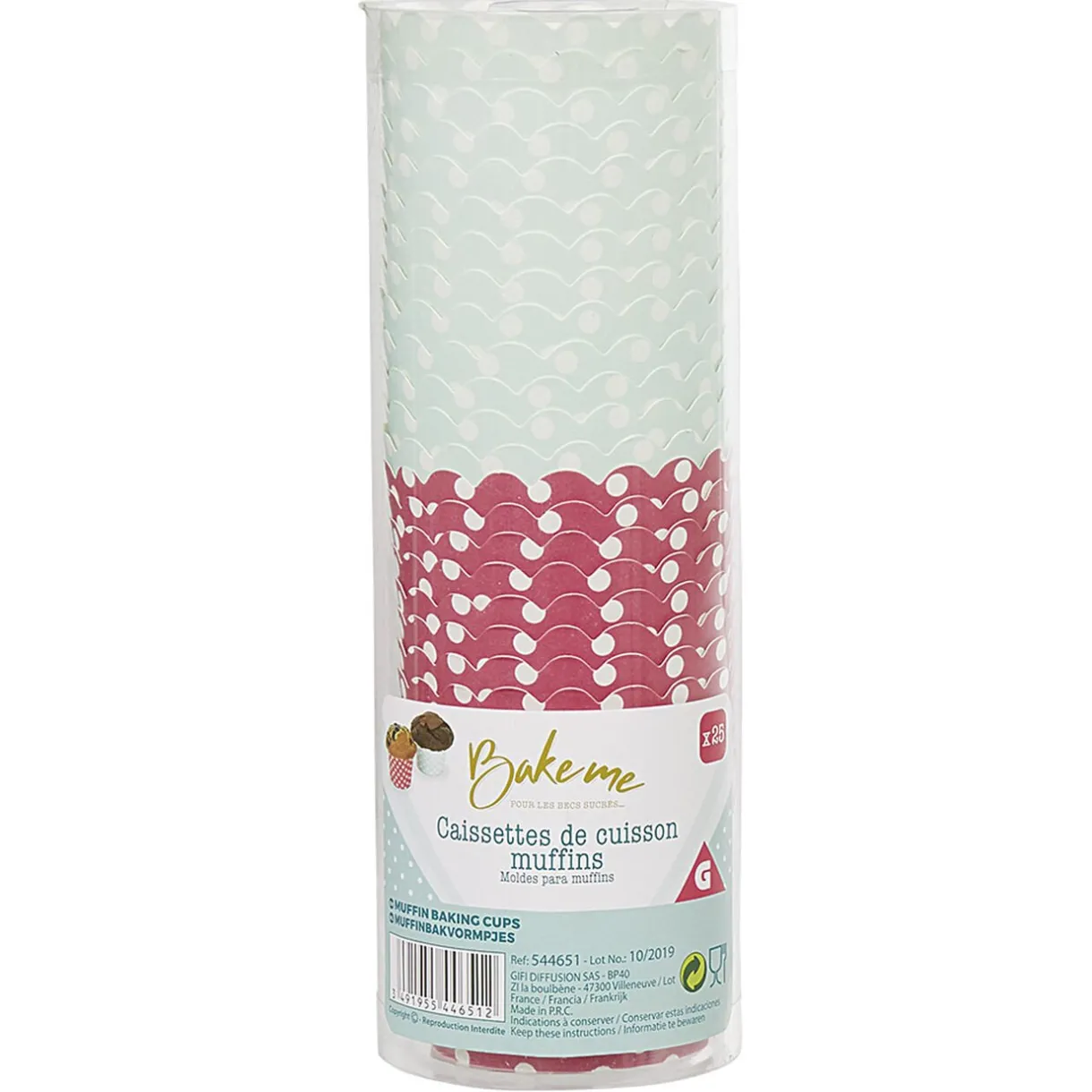 Gifi Caissette à muffin en carton rose vert décor pois blanc x25 Discount