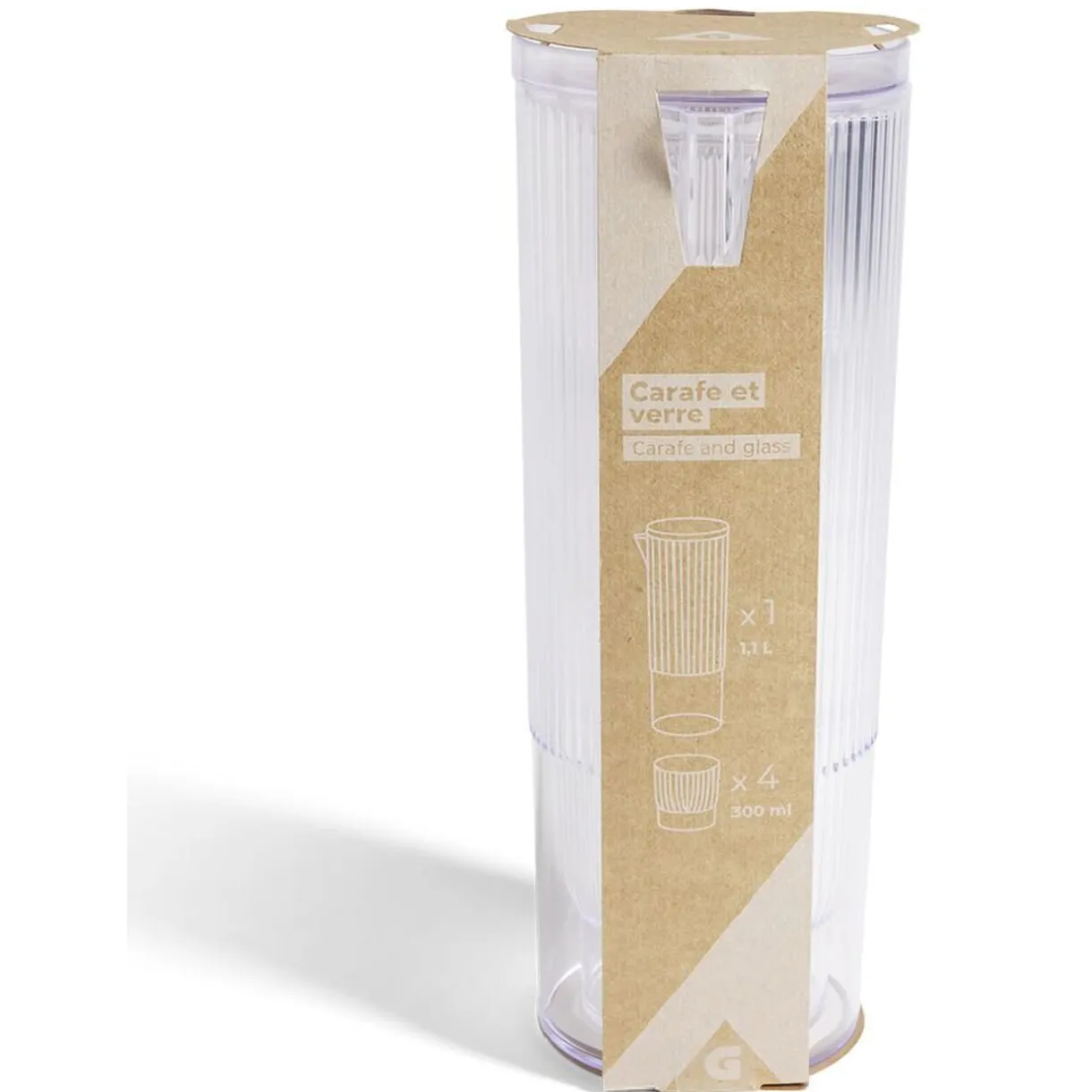 Gifi Carafe 1,1L + 4 verres 300mL polystyrène et silicone transparent New
