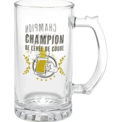 Gifi Chope à bière verre transparent inscription Champion de levée de coude Best