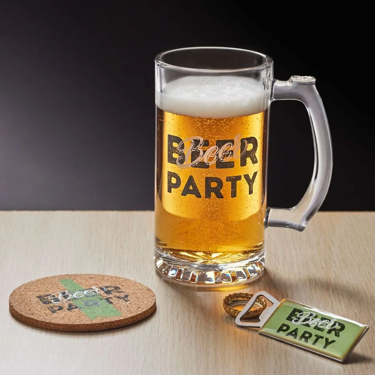 Gifi Coffret bière 3 pièces verre décapsuleur et sous-verre - 2 modèles