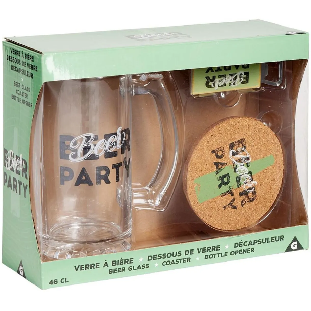 Gifi Coffret bière 3 pièces verre décapsuleur et sous-verre - 2 modèles