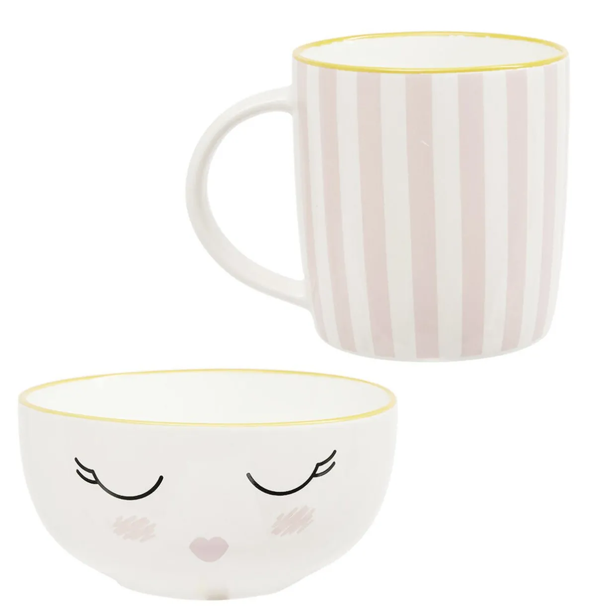 Gifi Coffret bol et mug en porcelaine sleepy rose