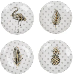 Gifi Coffret de 4 assiettes à dessert à pois et motifs