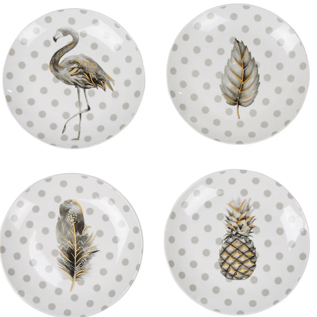 Gifi Coffret de 4 assiettes à dessert à pois et motifs