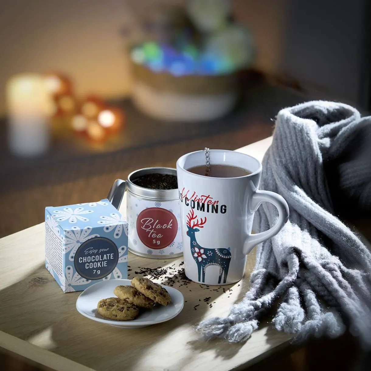 Gifi Coffret mug 400 ml avec boisson et biscuits Noël scandinave